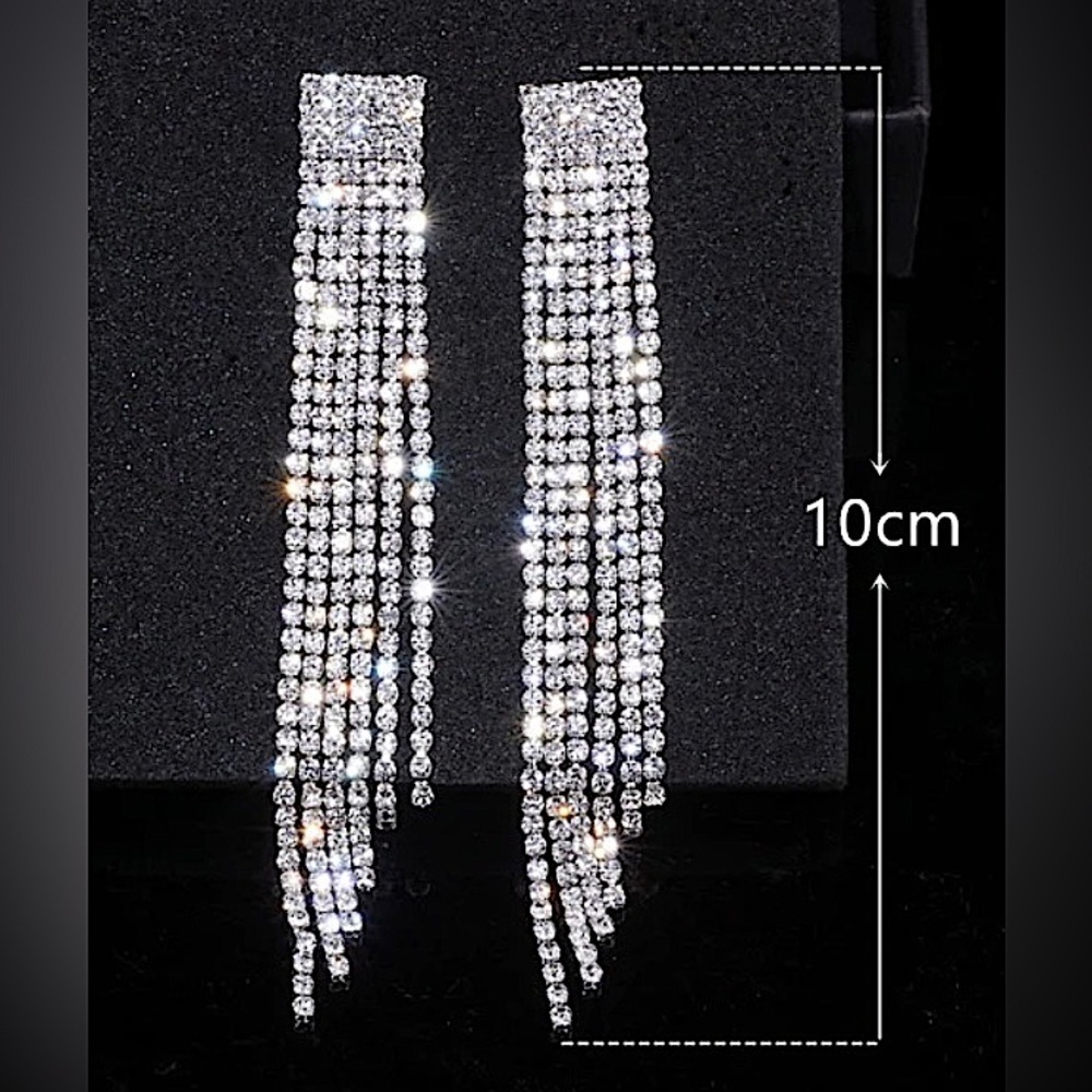 Sterling Silver Plated Tassel Drop Dangle Earrings Zircon View 5